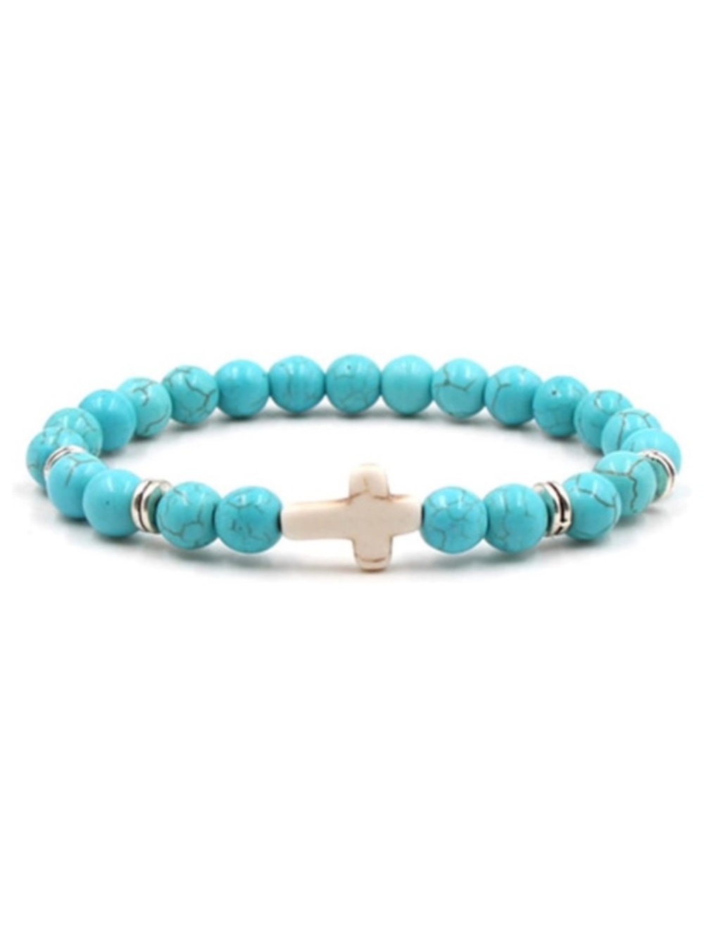 Turquoise Beaded Cross Bracelet | Stretch | Stone Bead | Christian Unisex